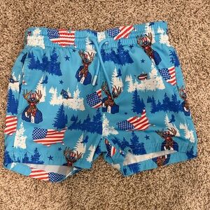 Blue Patriotic Deer Print swimming shorts